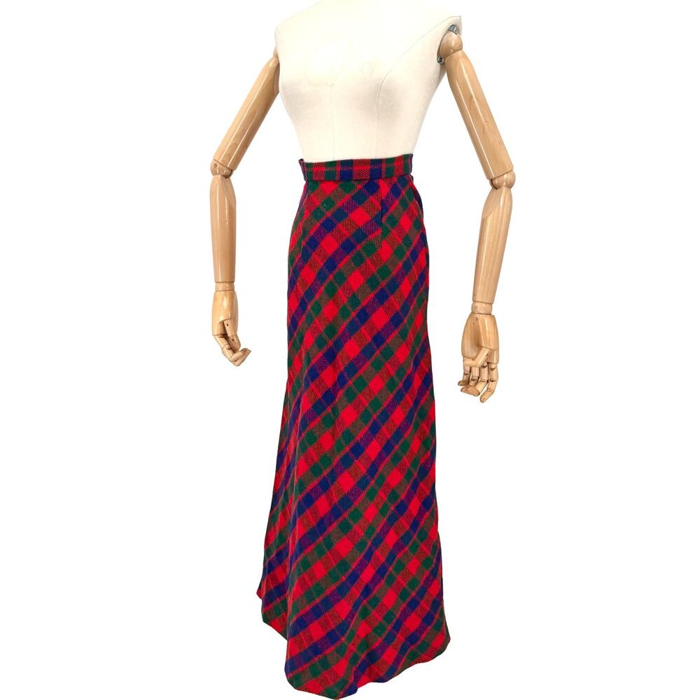 Vintage 80s Red Blue Green Plaid Handmade Maxi Skirt